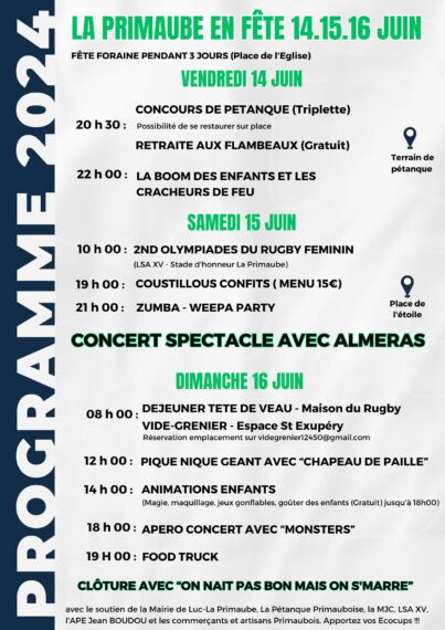 Programme de la fête de La Primaube 2024